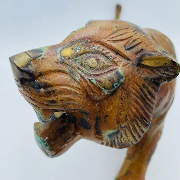 TIGER Decorative Figure Large Slinking Brass Copper Tone Item Made in India 15" - Picture 7 of 12